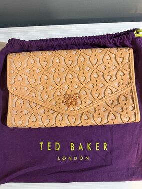 Ted Baker Tan Laser-Cut Leather Envelope Clutch $170